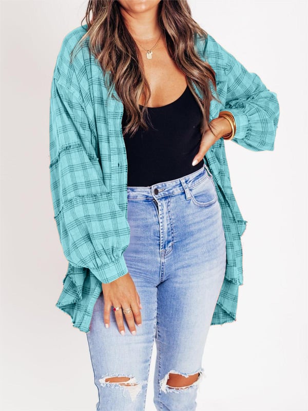 Dame Oversized Skjortejakke med Rå Sømmer og Vasket Look