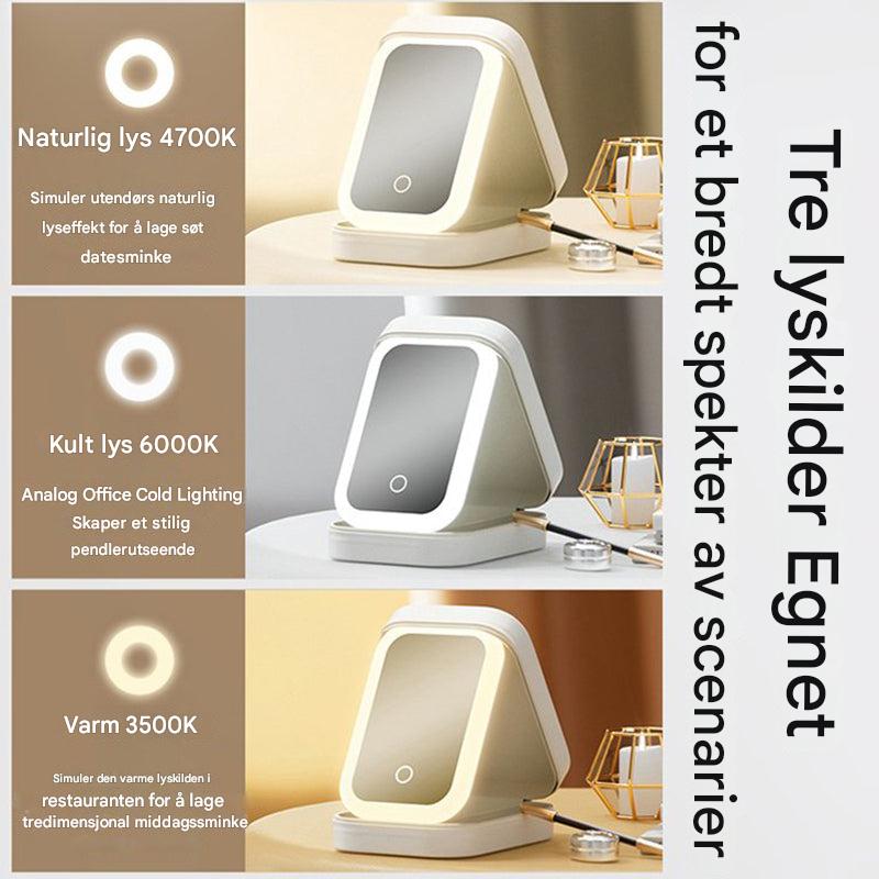 Bærbar Make-up Oppbevaringsboks med Speil og Justerbart LED-lys