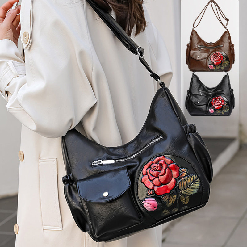 Dameskinnveske med Vintage Rose Design