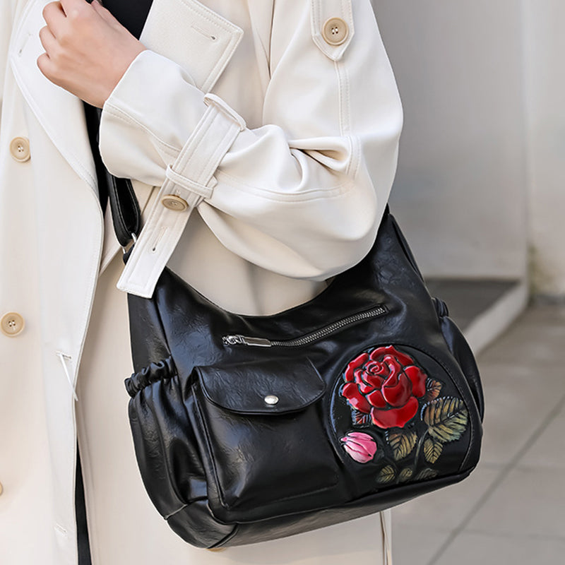 Dameskinnveske med Vintage Rose Design
