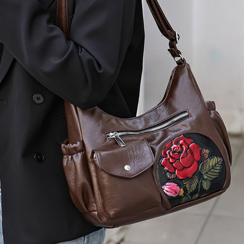 Dameskinnveske med Vintage Rose Design