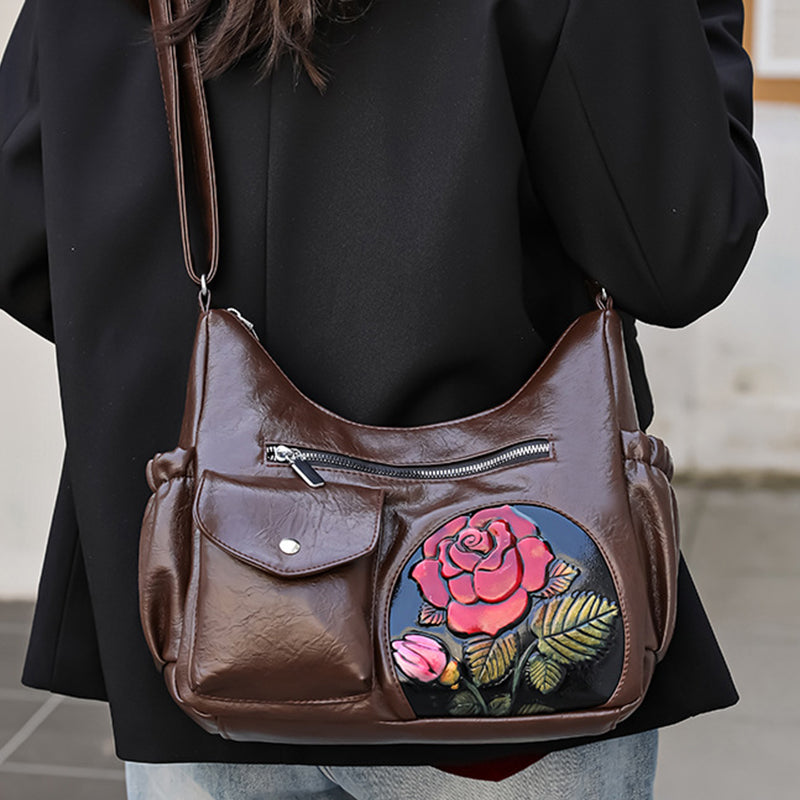 Dameskinnveske med Vintage Rose Design