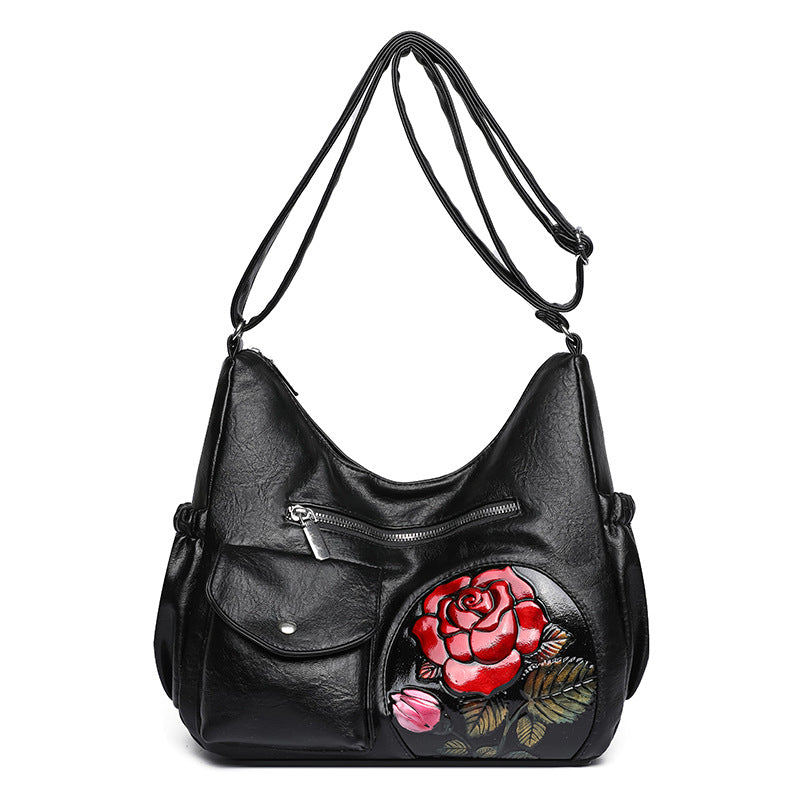 Dameskinnveske med Vintage Rose Design