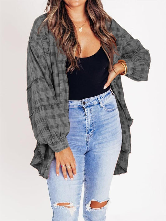 Dame Oversized Skjortejakke med Rå Sømmer og Vasket Look