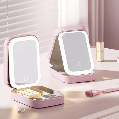 Bærbar Make-up Oppbevaringsboks med Speil og Justerbart LED-lys