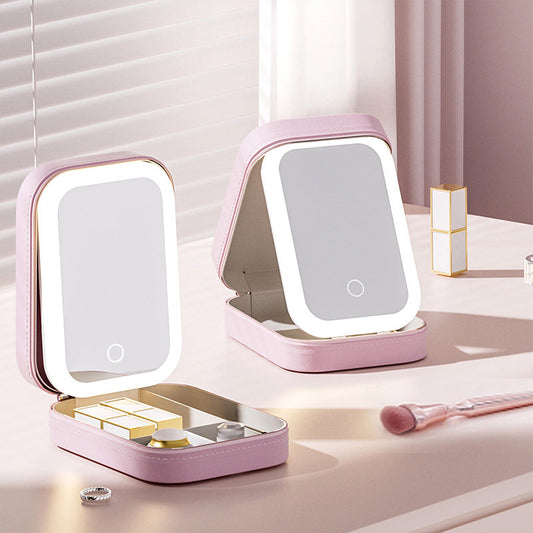 Bærbar Make-up Oppbevaringsboks med Speil og Justerbart LED-lys