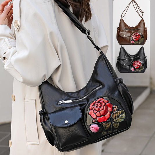Dameskinnveske med Vintage Rose Design